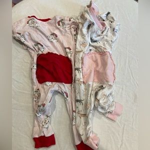 Baby Girl Christmas PJ bundle, santa and winter puppies smocking bird, buttflap